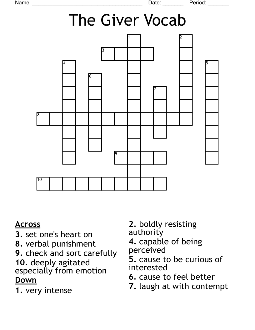 The Giver Vocab Crossword