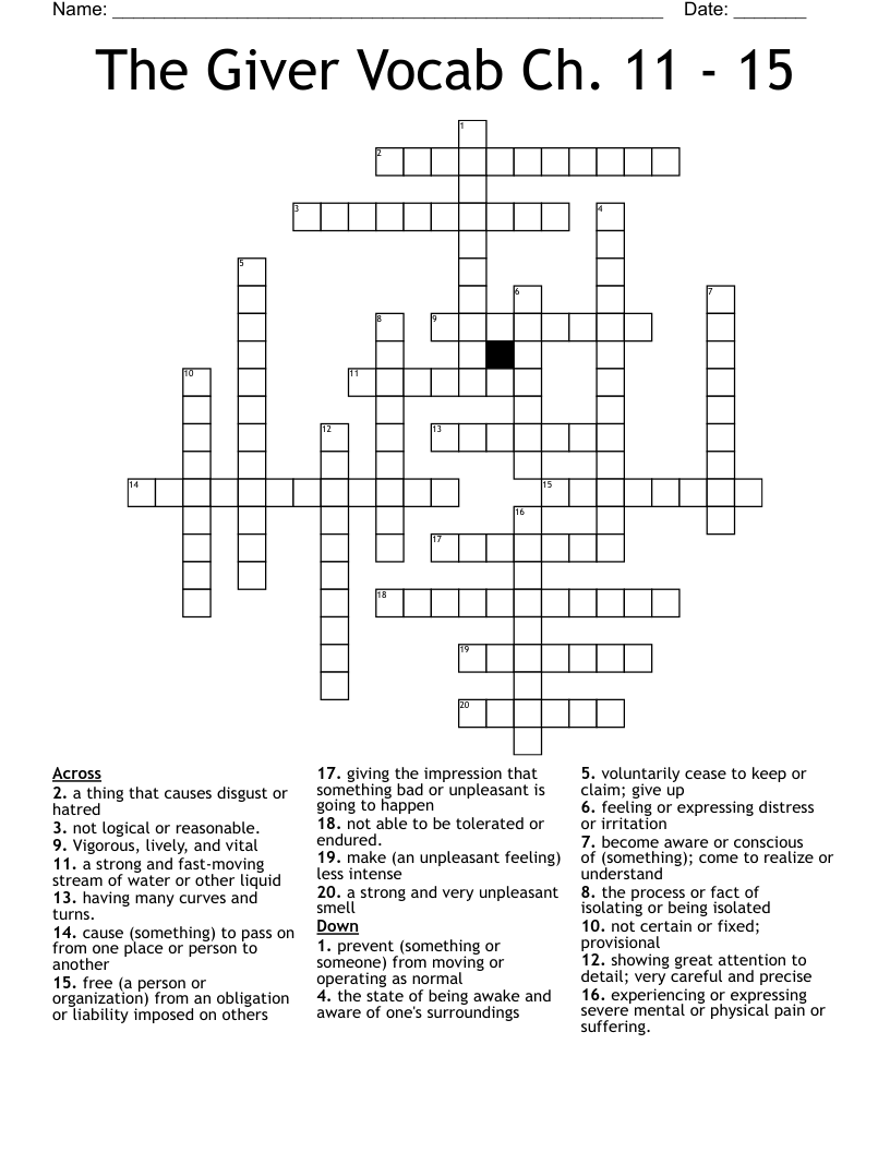 The Giver Vocab Ch. 11 - 15 Crossword