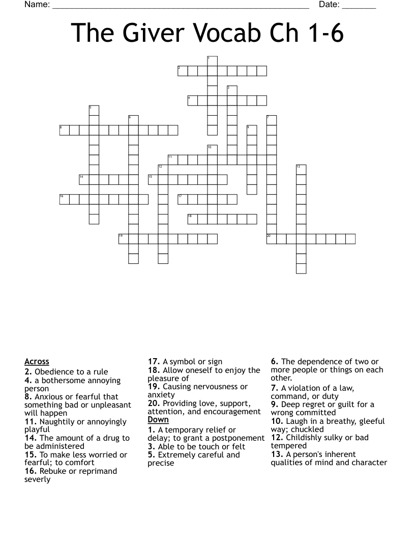 The Giver Vocab Ch 1-6 Crossword