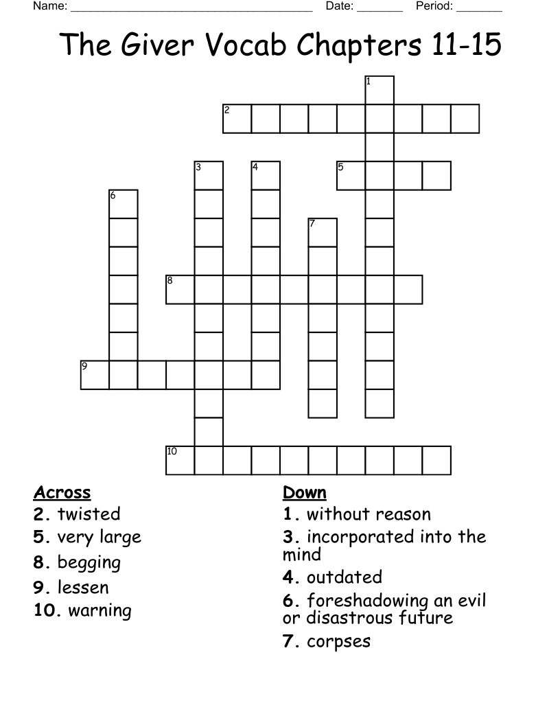 The Giver Vocab Chapters 11-15 Crossword