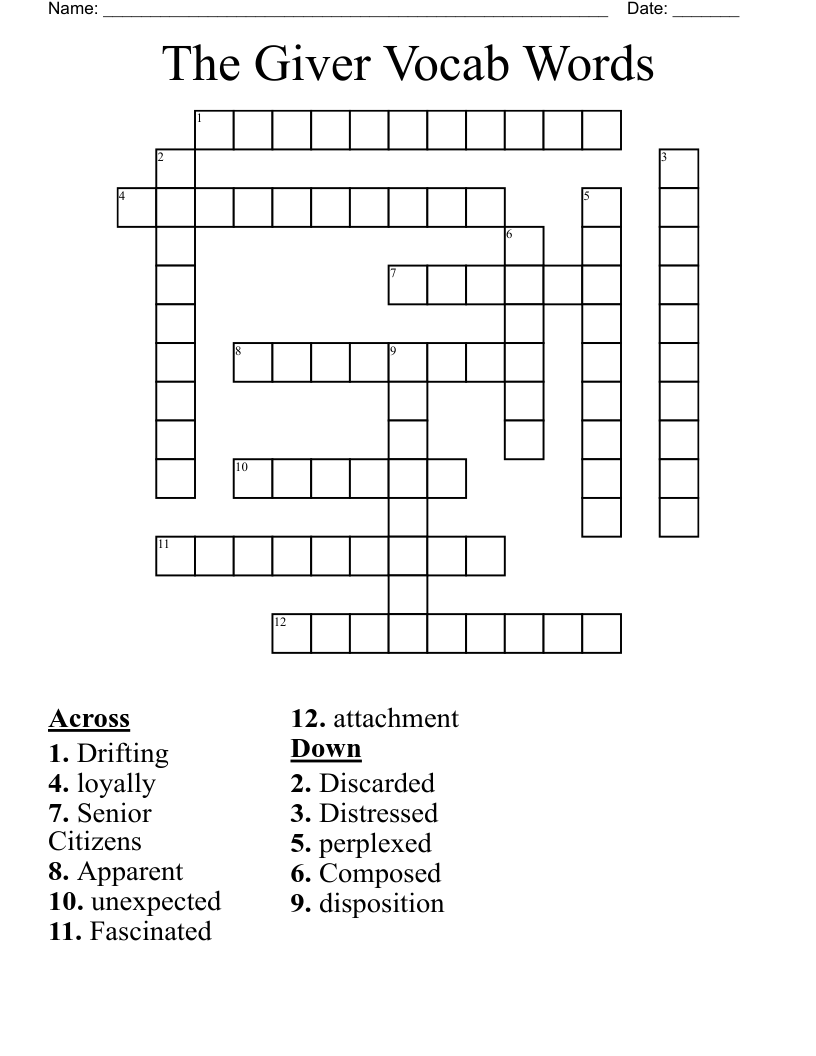 The Giver Vocab Words Crossword