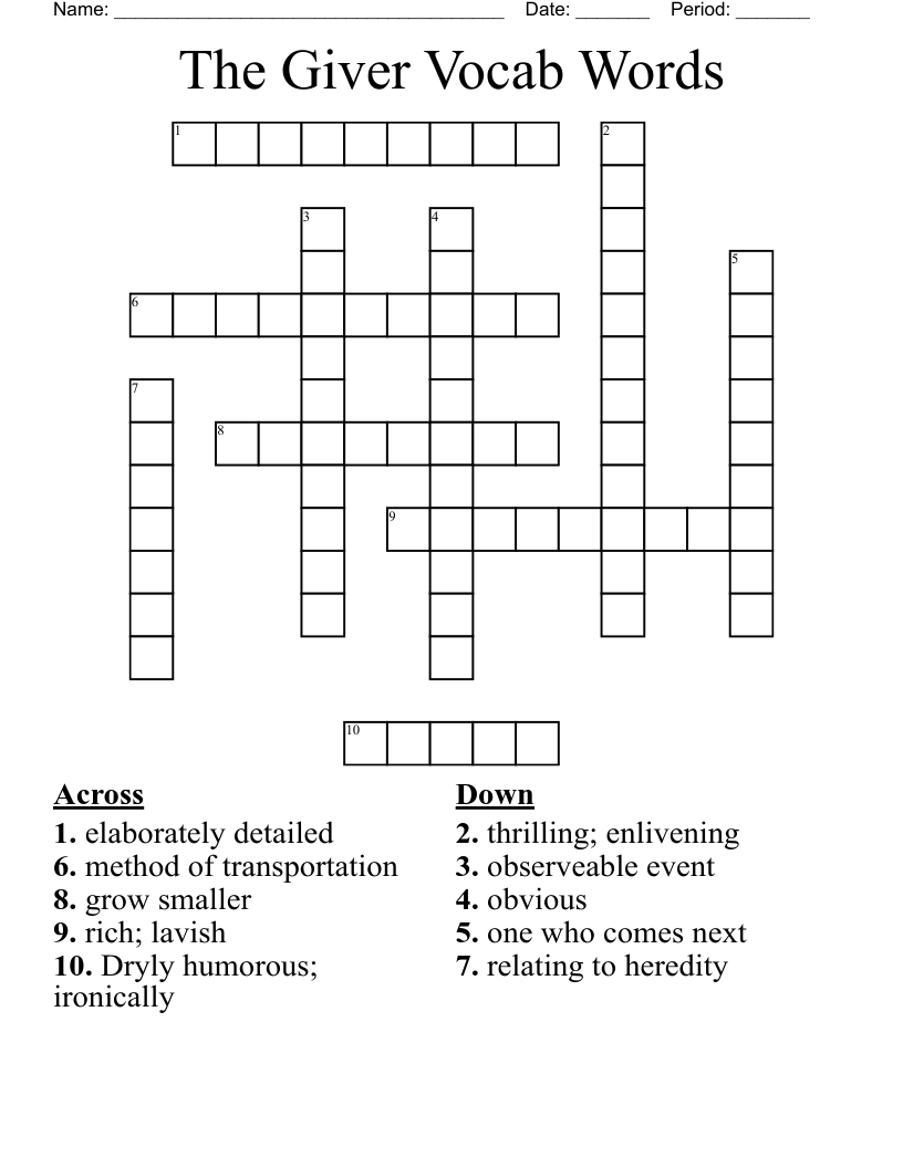 The Giver Vocab Words Crossword