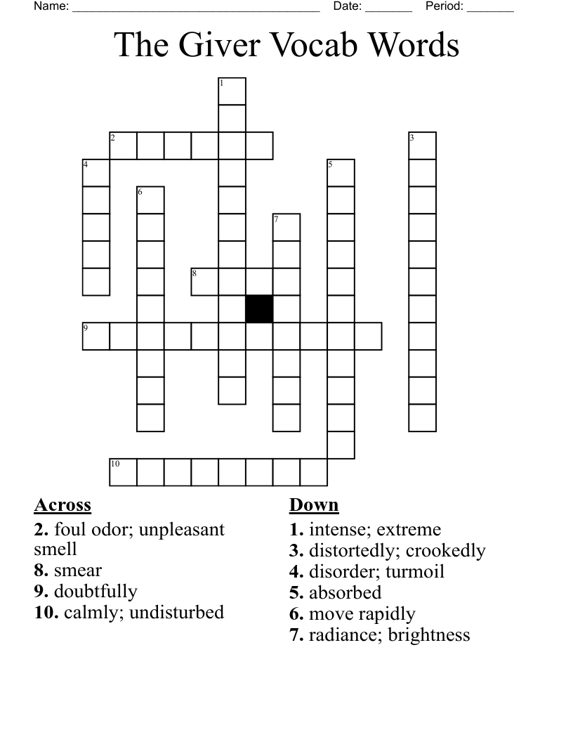 The Giver Vocab  Words Crossword