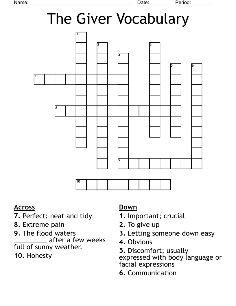 The Giver Vocabulary Crossword