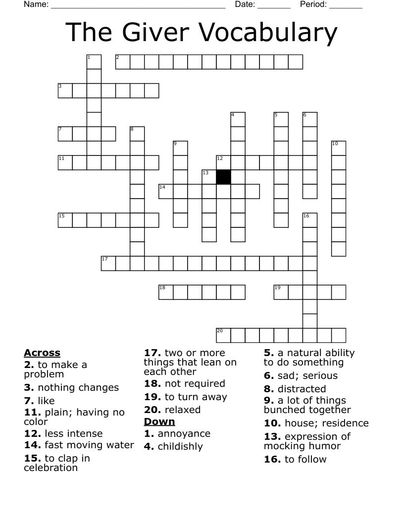 The Giver Vocabulary Crossword