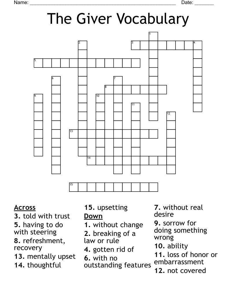 The Giver Vocabulary Crossword