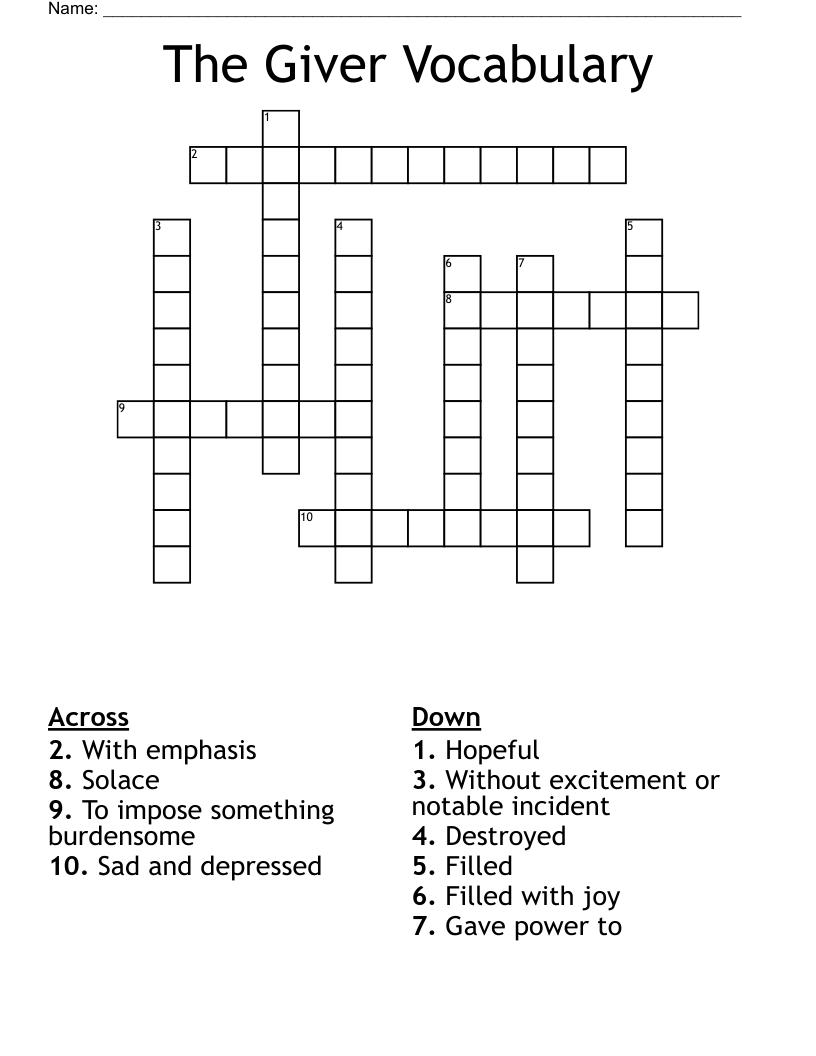 The Giver Vocabulary Crossword