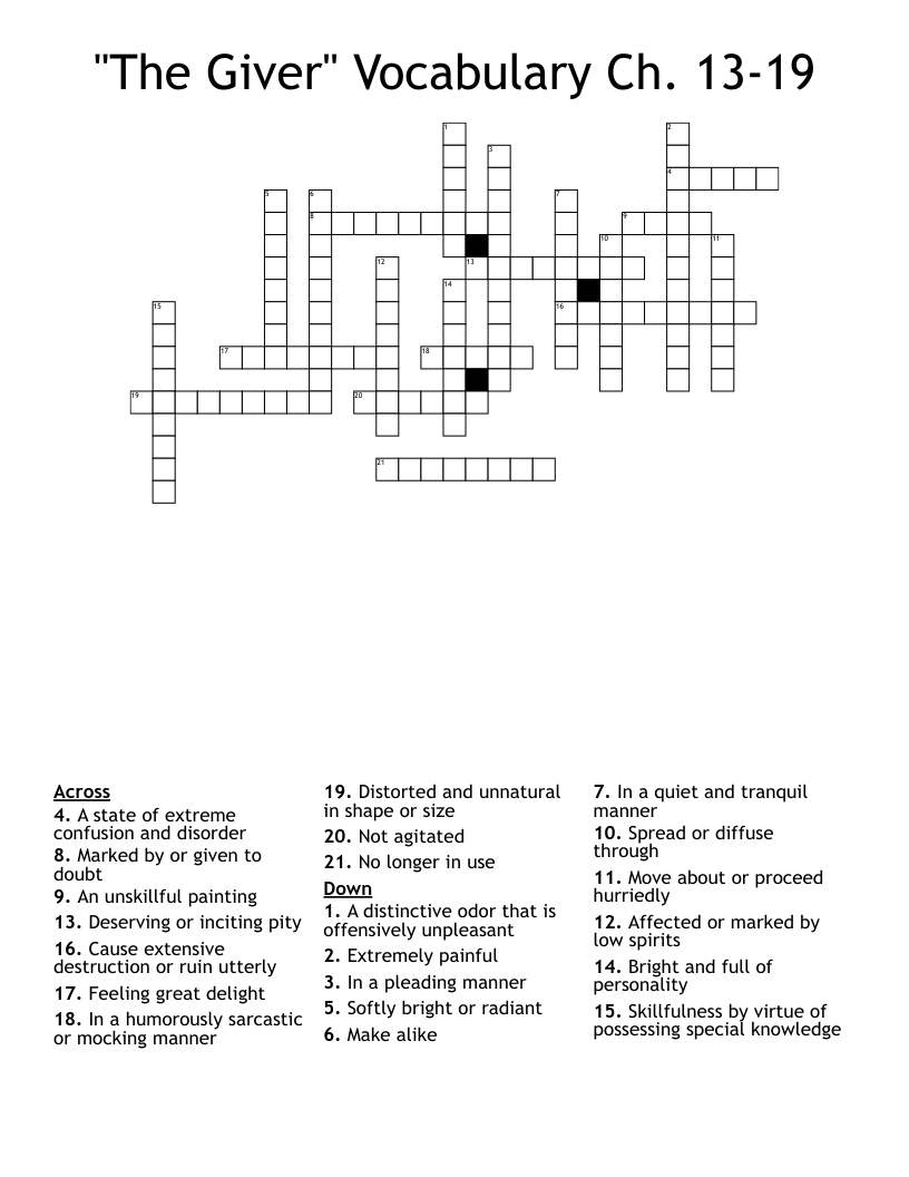 "The Giver" Vocabulary Ch. 13-19 Crossword