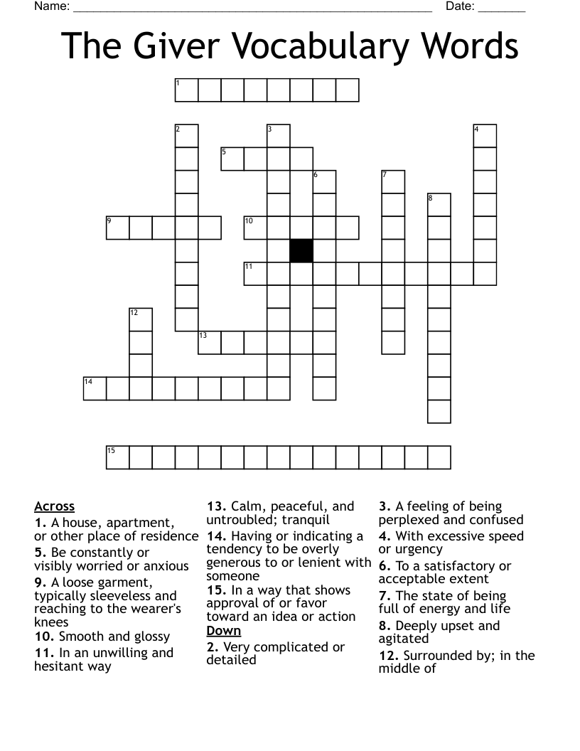 The Giver Vocabulary Words Crossword