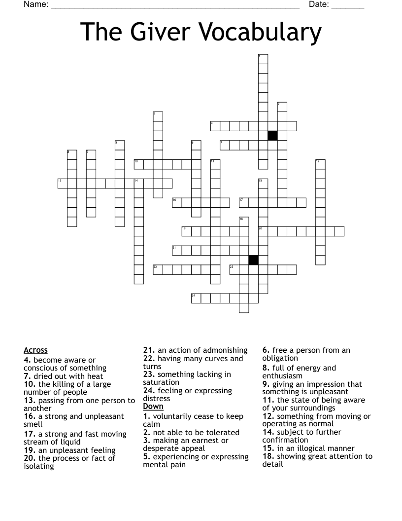 The Giver Vocabulary  Crossword
