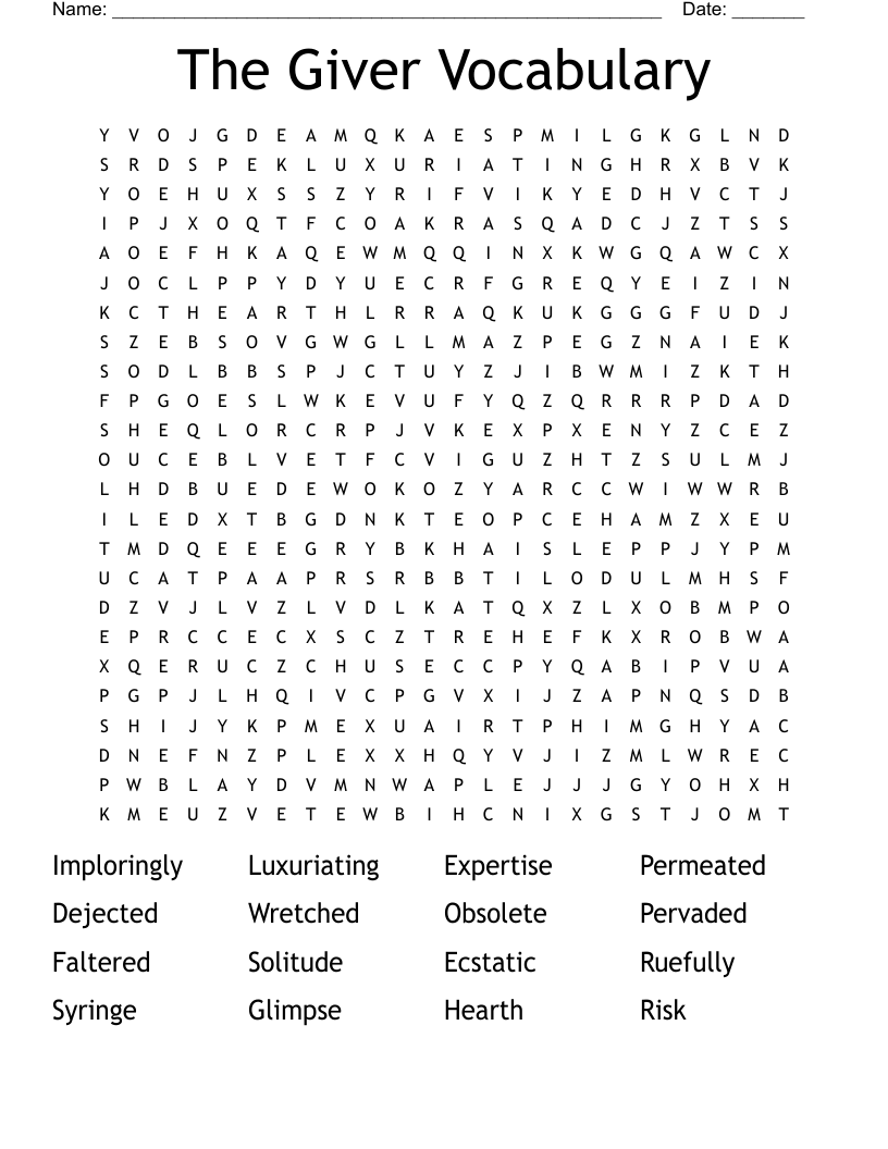 The Giver Vocabulary  Word Search