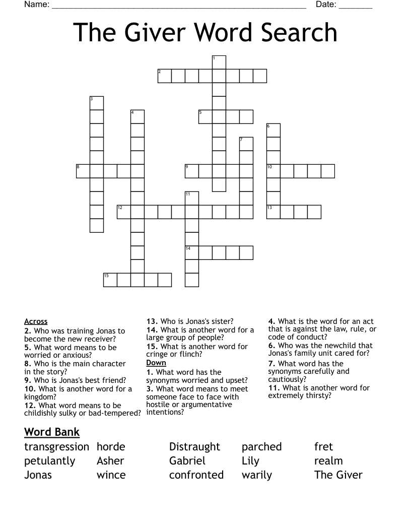 The Giver Word Search Crossword