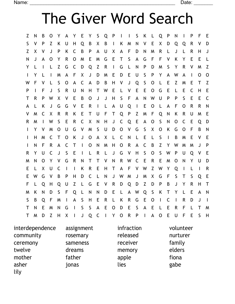 The Giver Word Search