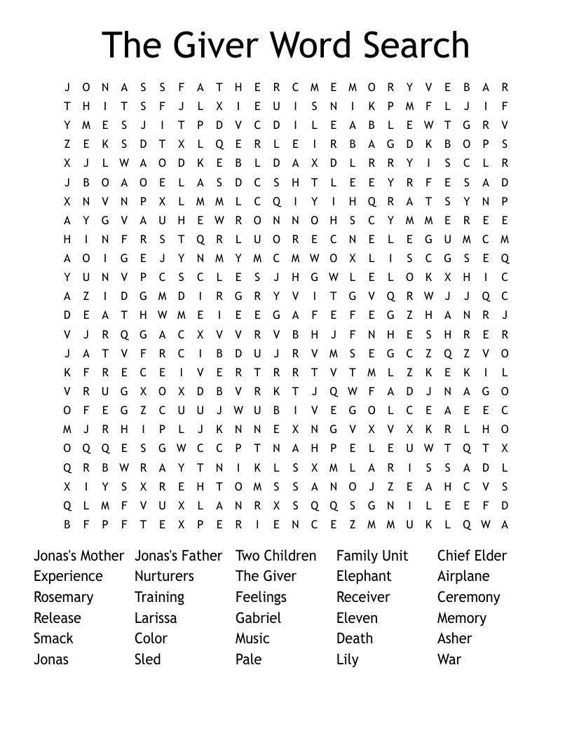 The Giver Word Search