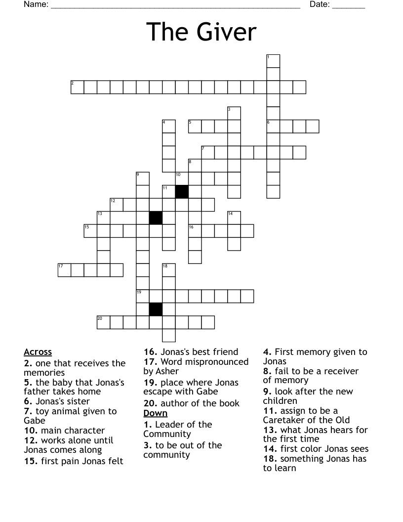 The Giver  Crossword