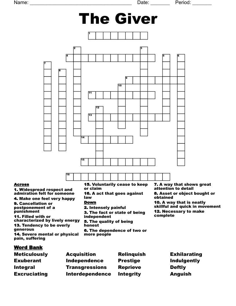 The Giver  Crossword