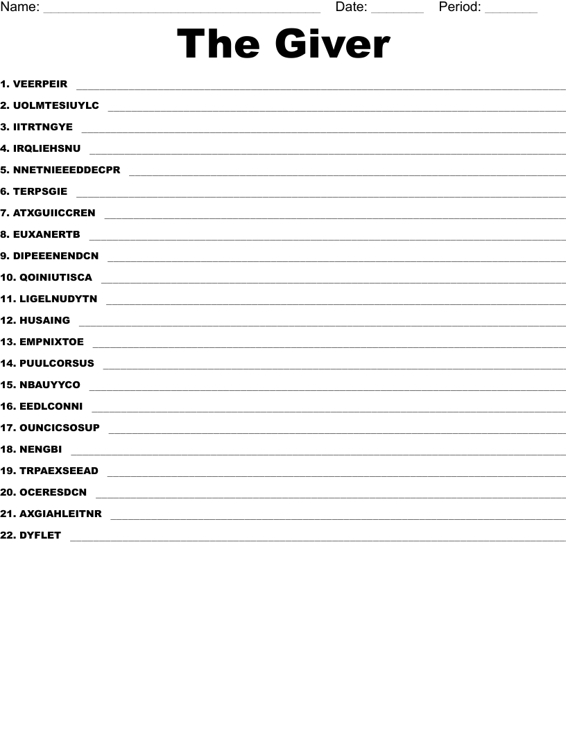The Giver  Word Scramble