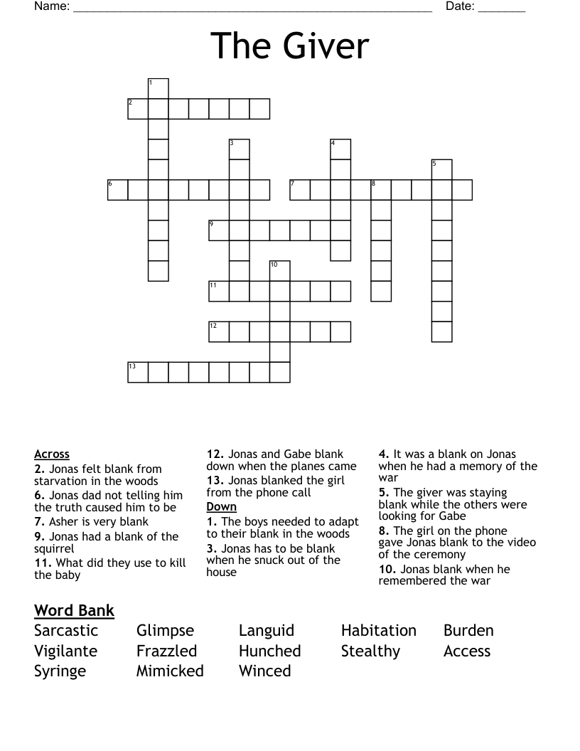 The Giver  Crossword