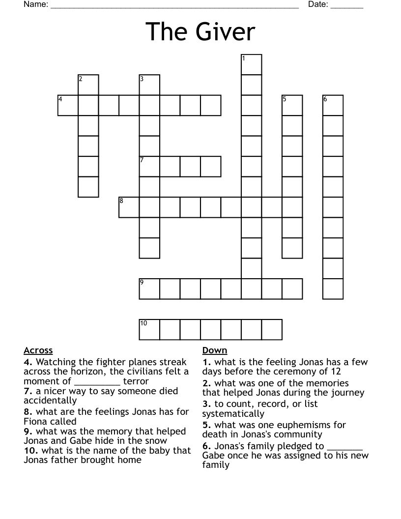 The Giver  Crossword