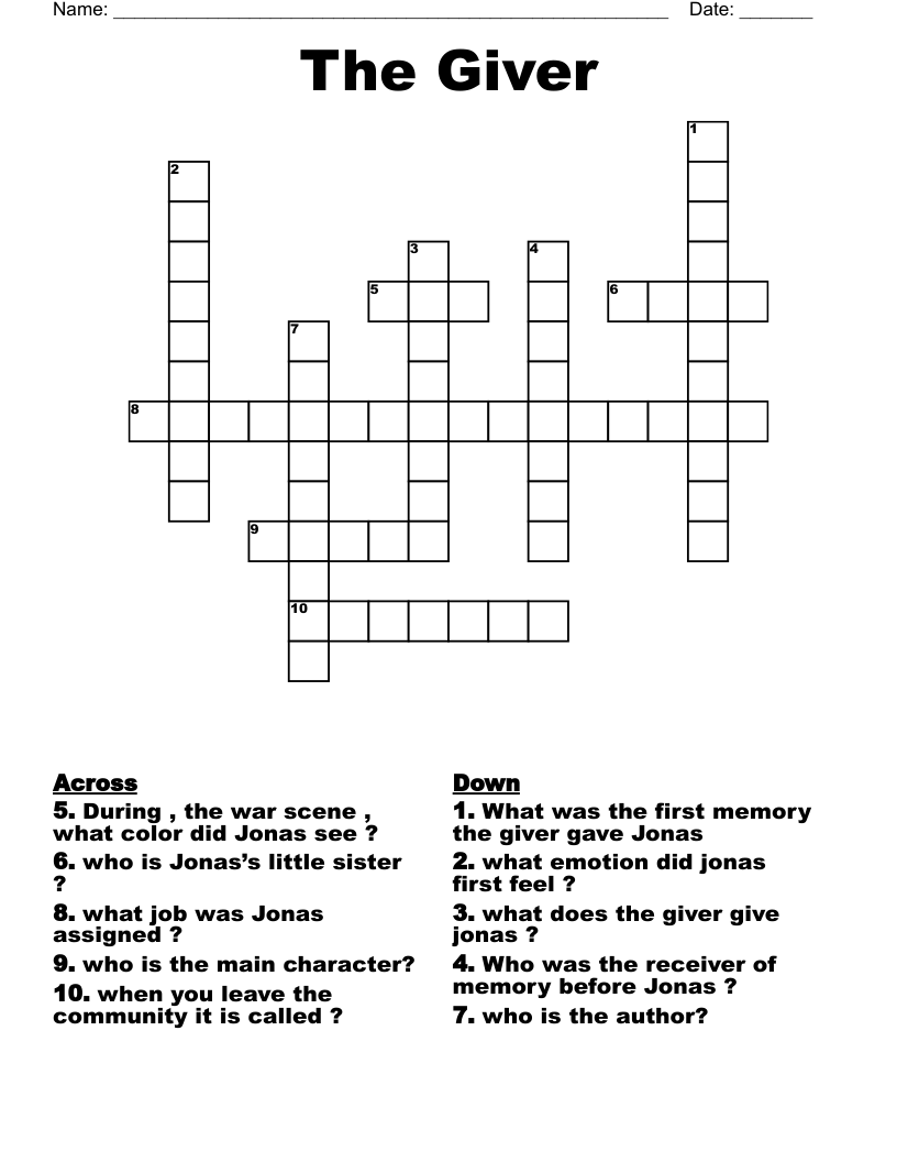 The Giver  Crossword