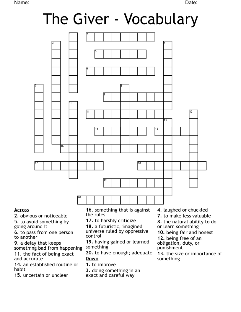 The Giver - Vocabulary Crossword