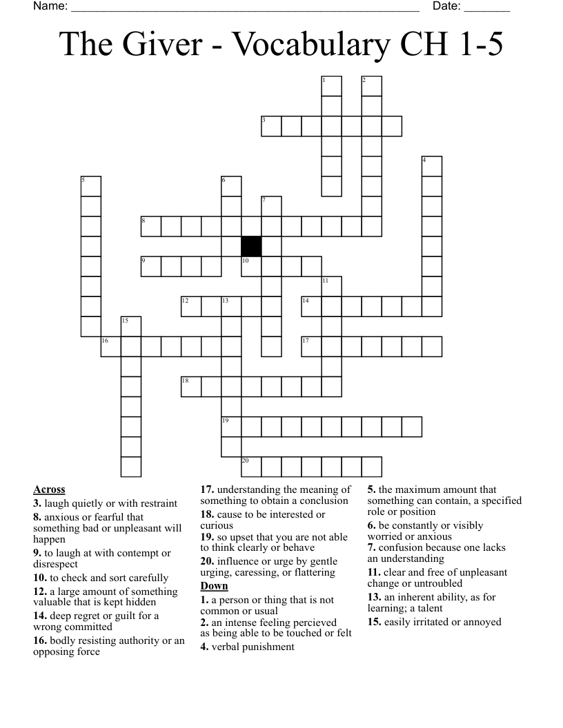 The Giver - Vocabulary CH 1-5 Crossword
