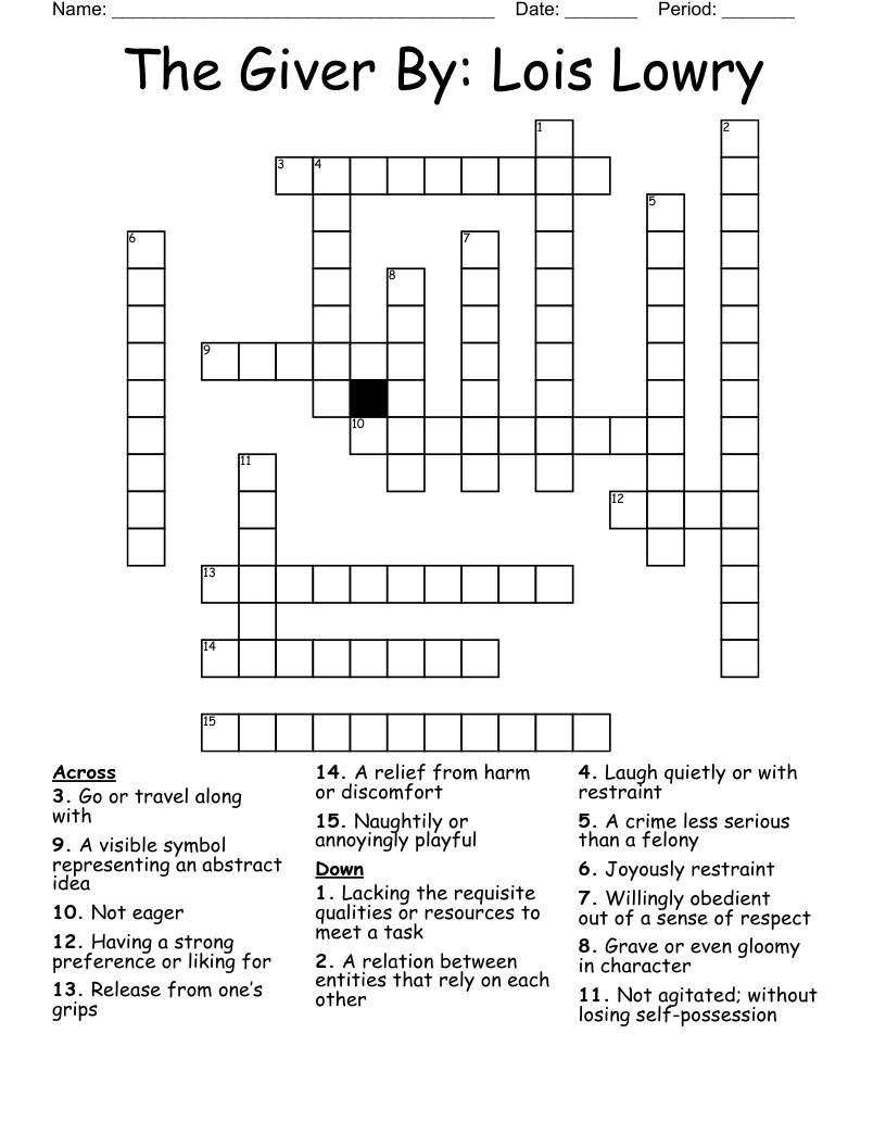 The Giver    By: Lois Lowry Crossword