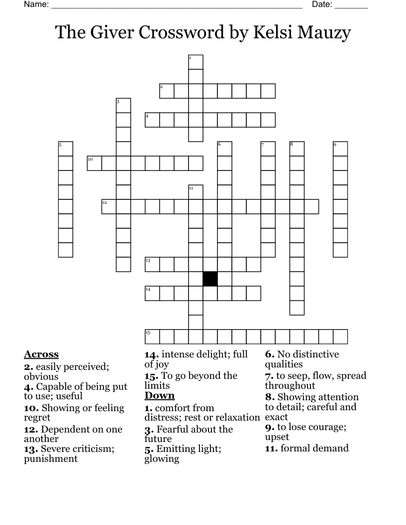 The Giver       Crossword by Kelsi Mauzy