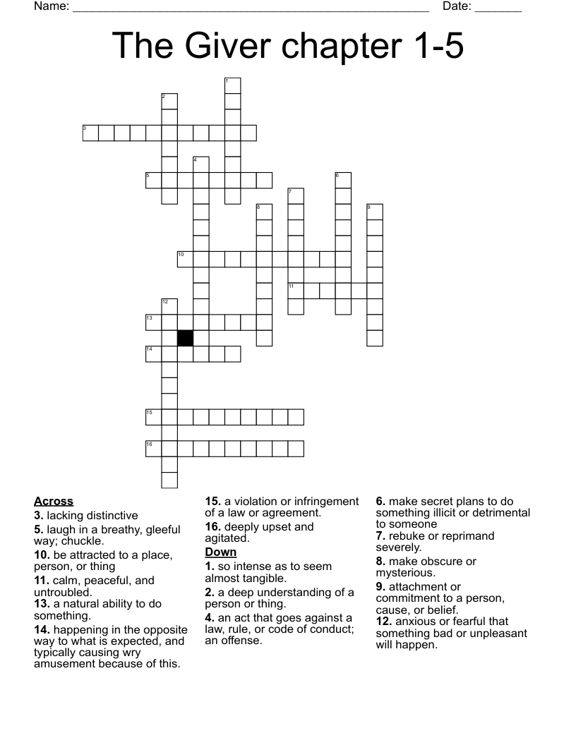 The Giver chapter 1-5 Crossword