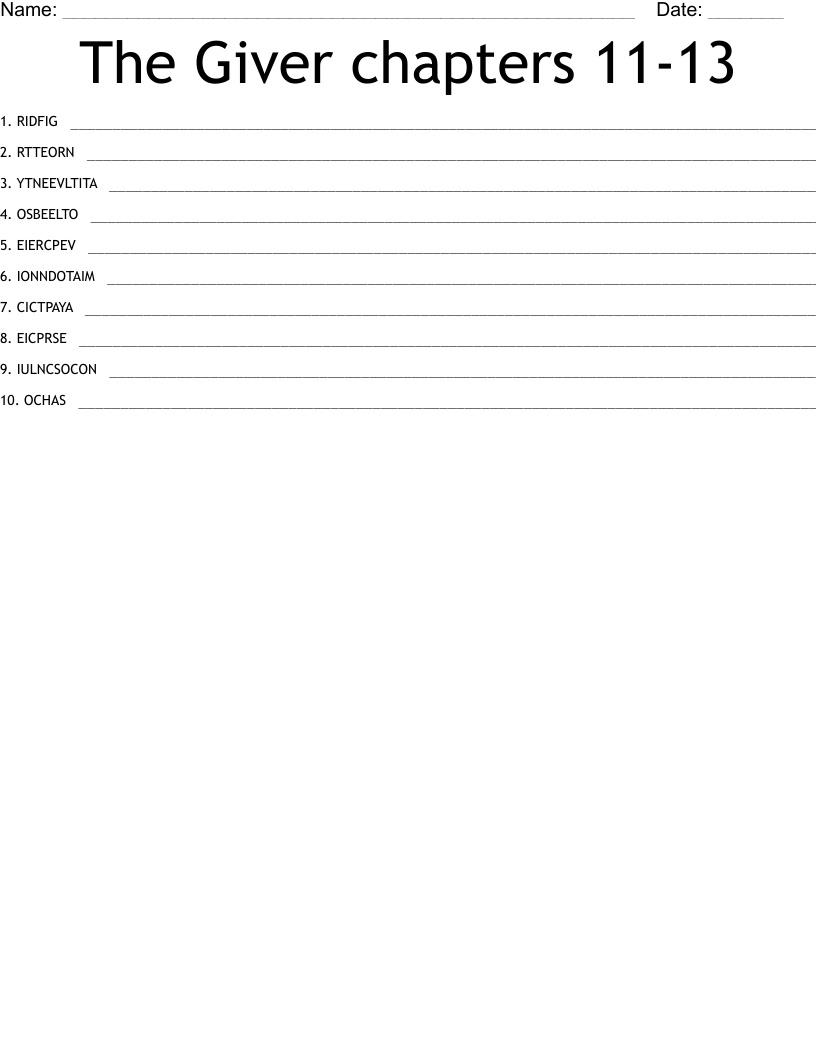 The Giver chapters 11-13 Word Scramble