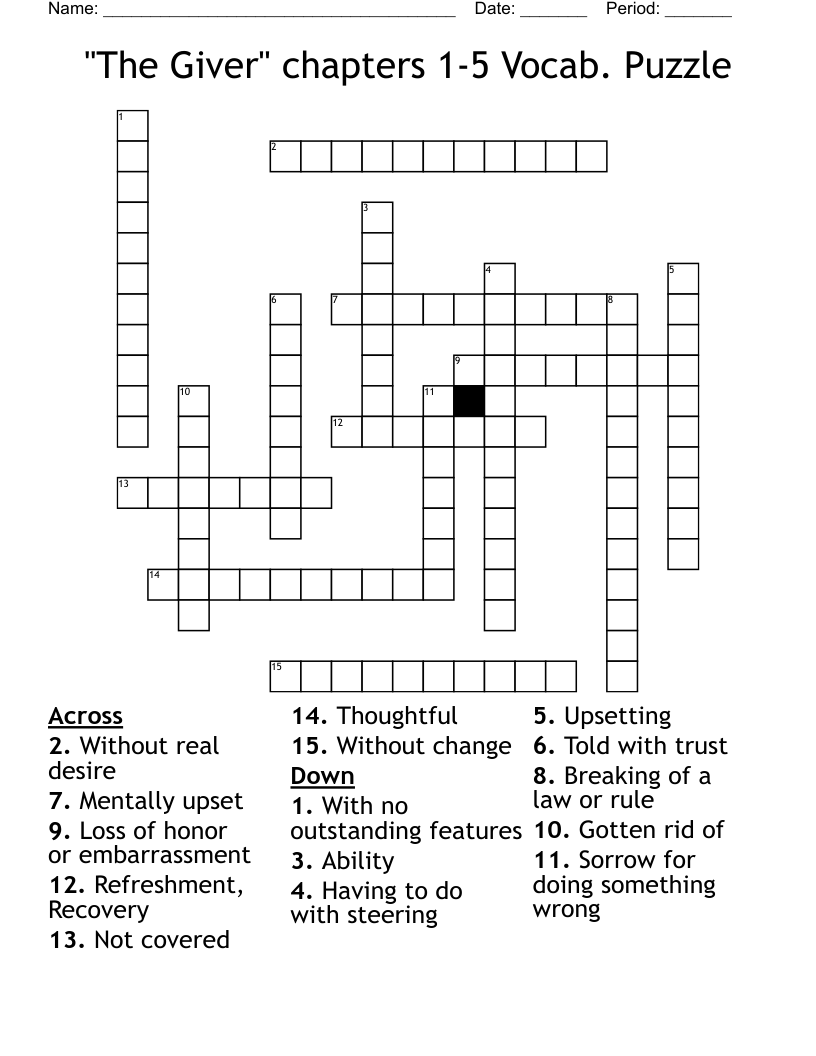 "The Giver" chapters 1-5 Vocab. Puzzle Crossword