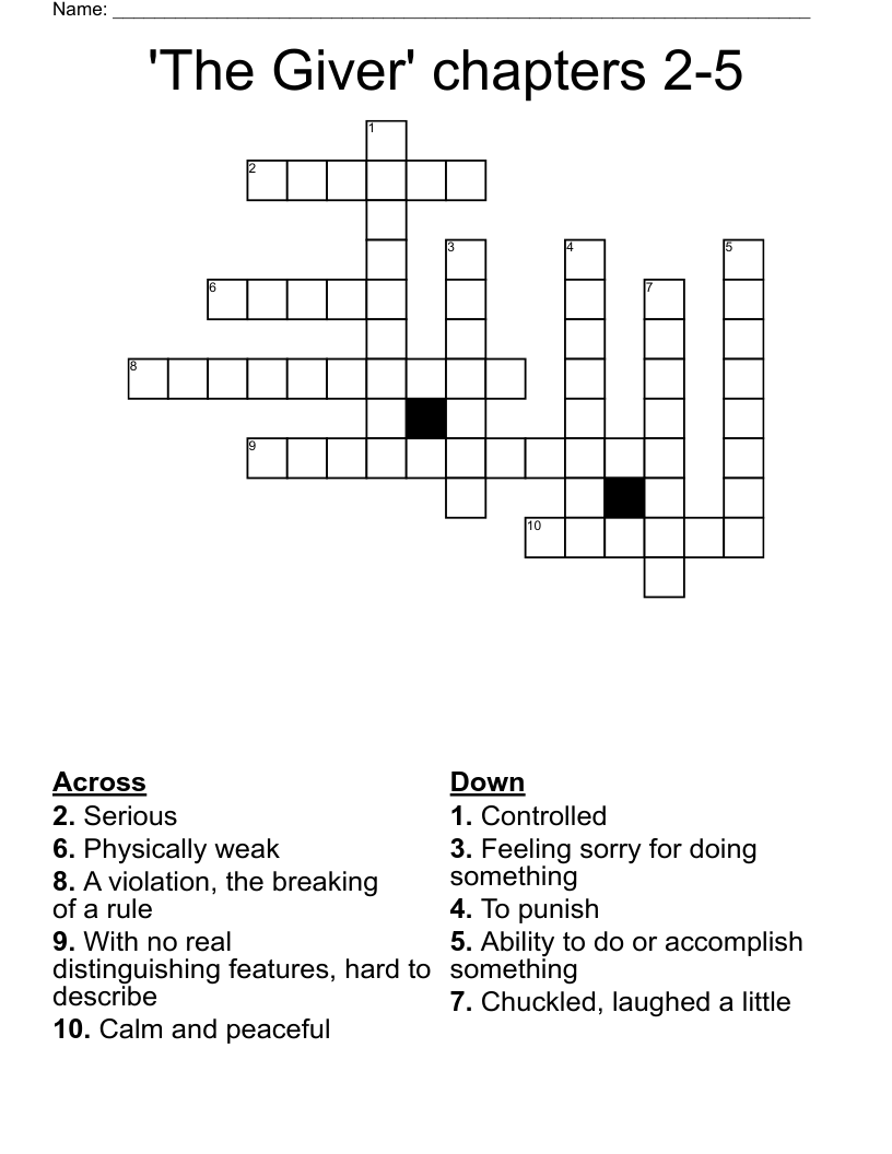'The Giver' chapters 2-5 Crossword