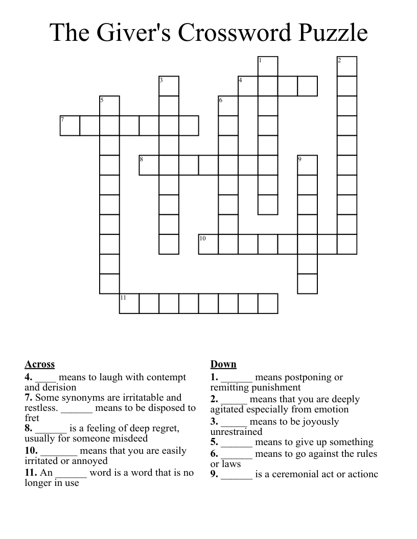 The Giver's Crossword Puzzle