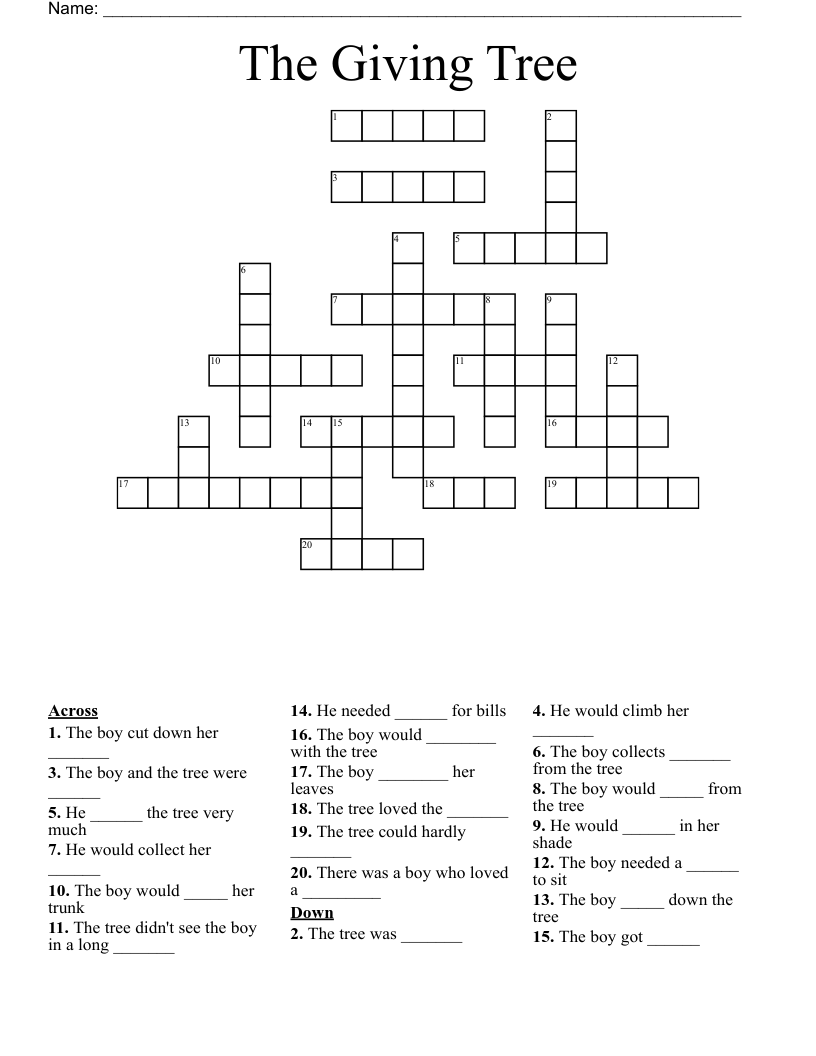 The Giving Tree Crossword