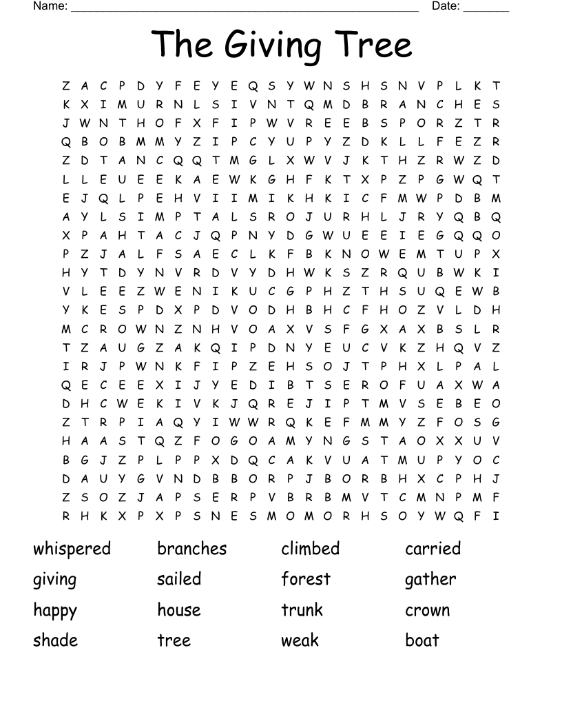 The Giving Tree Word Search