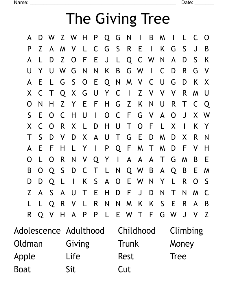 The Giving Tree Word Search