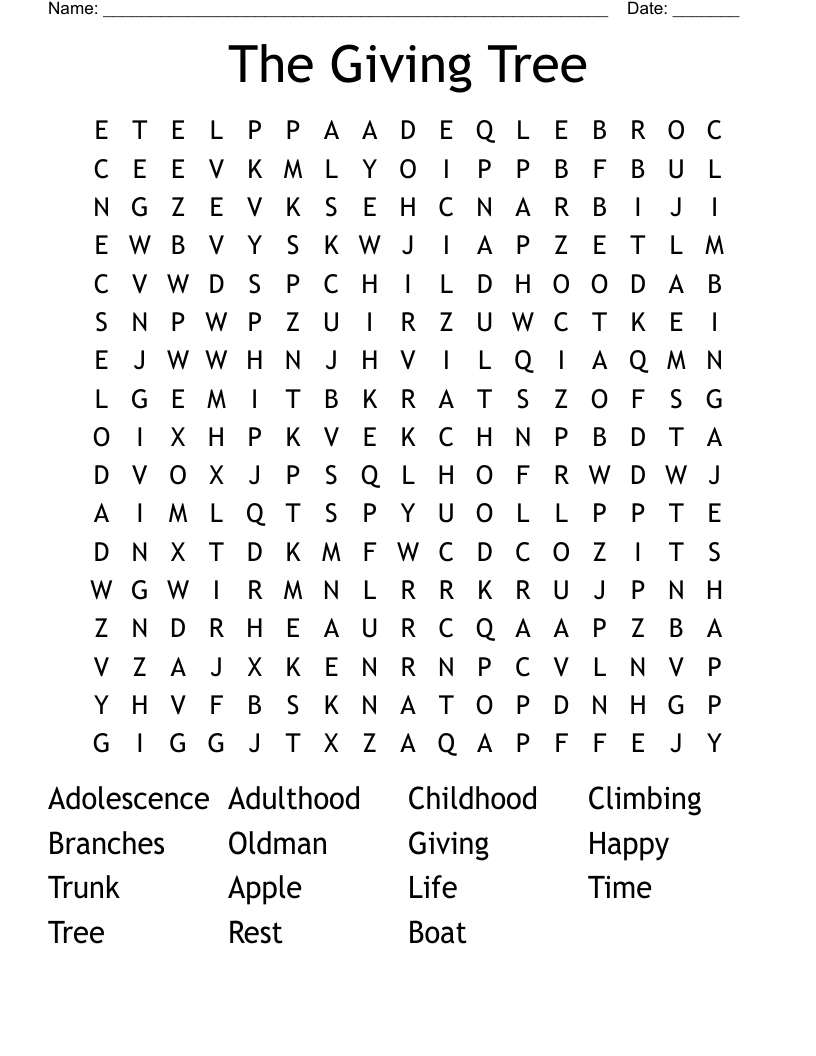 The Giving Tree Word Search