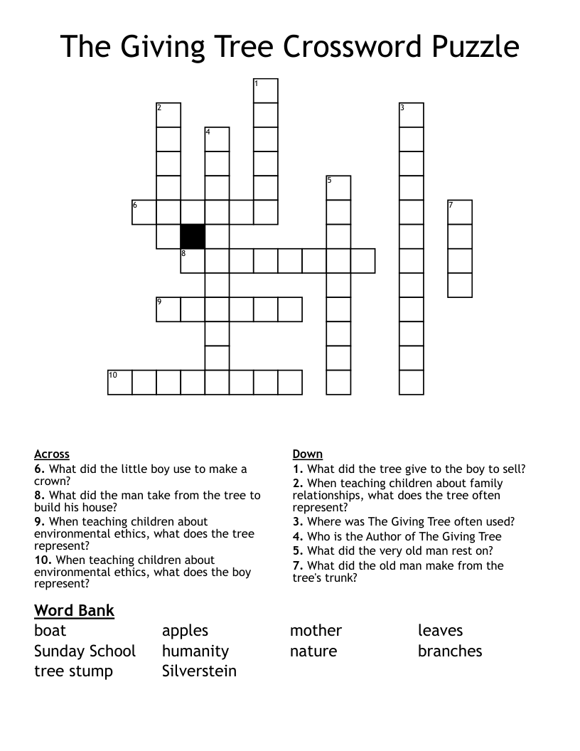 The Giving Tree Crossword Puzzle
