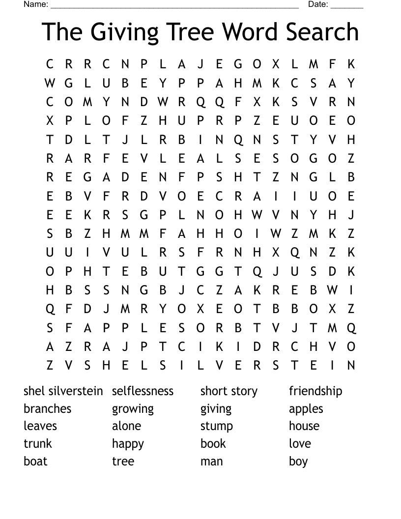 The Giving Tree Word Search