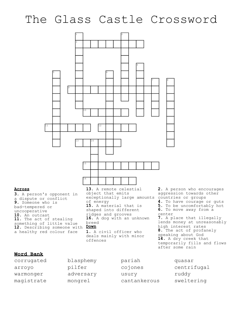The Glass Castle Crossword