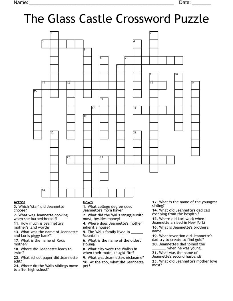 The Glass Castle Crossword Puzzle