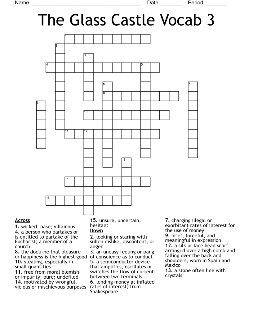 The Glass Castle Vocab 3 Crossword
