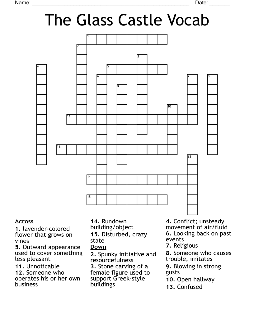 The Glass Castle Vocab Crossword
