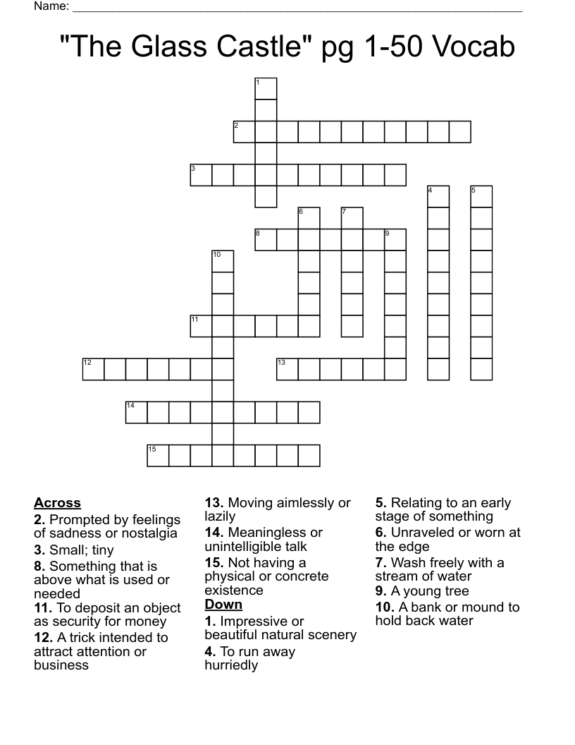 "The Glass Castle" pg 1-50 Vocab Crossword