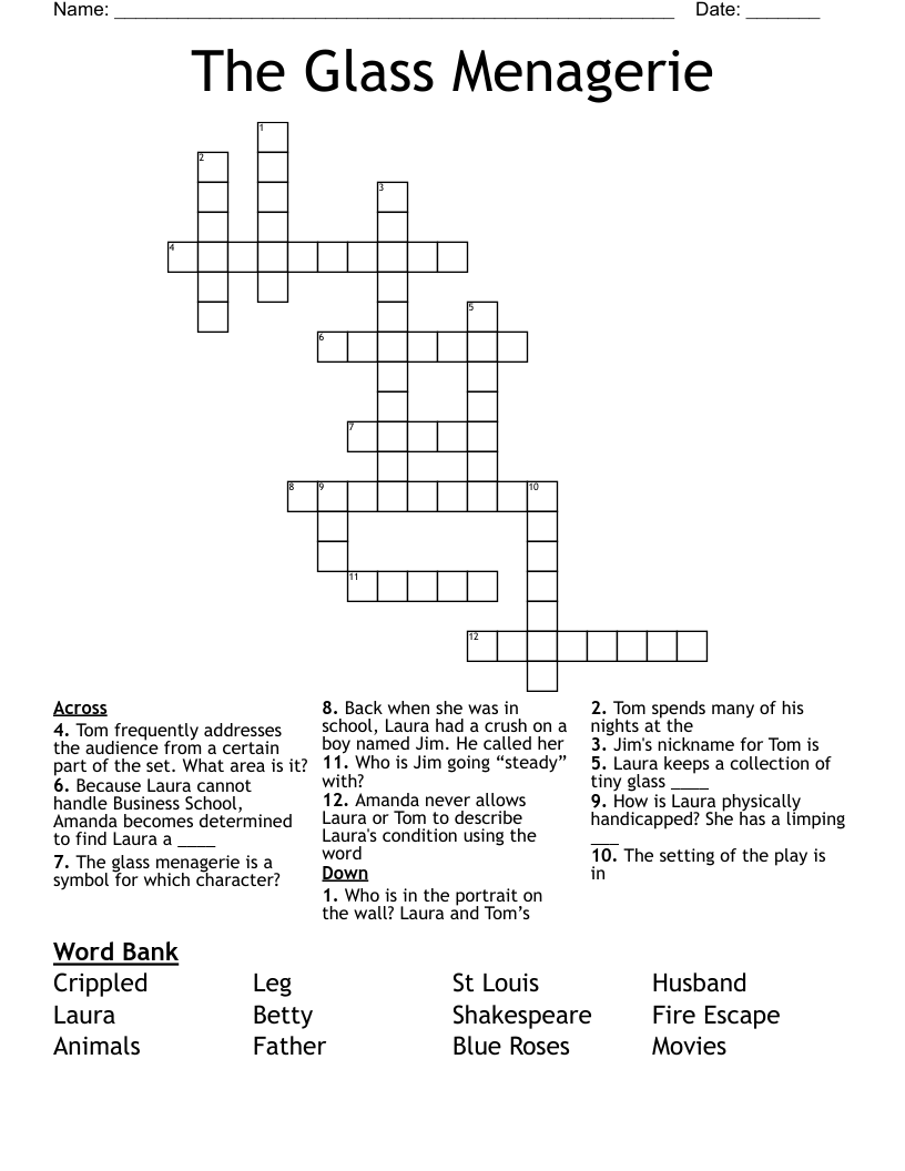 The Glass Menagerie Crossword