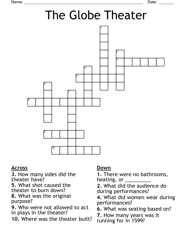 The Globe Theater  Crossword