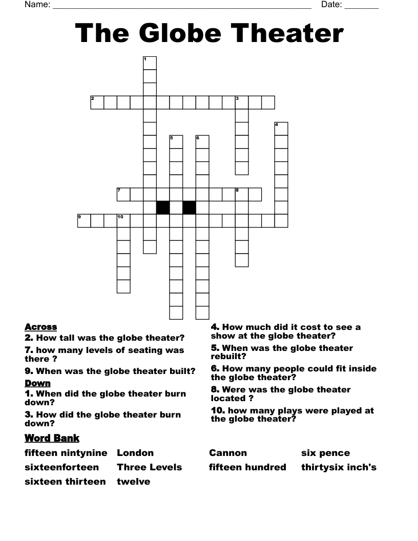 The Globe Theater  Crossword