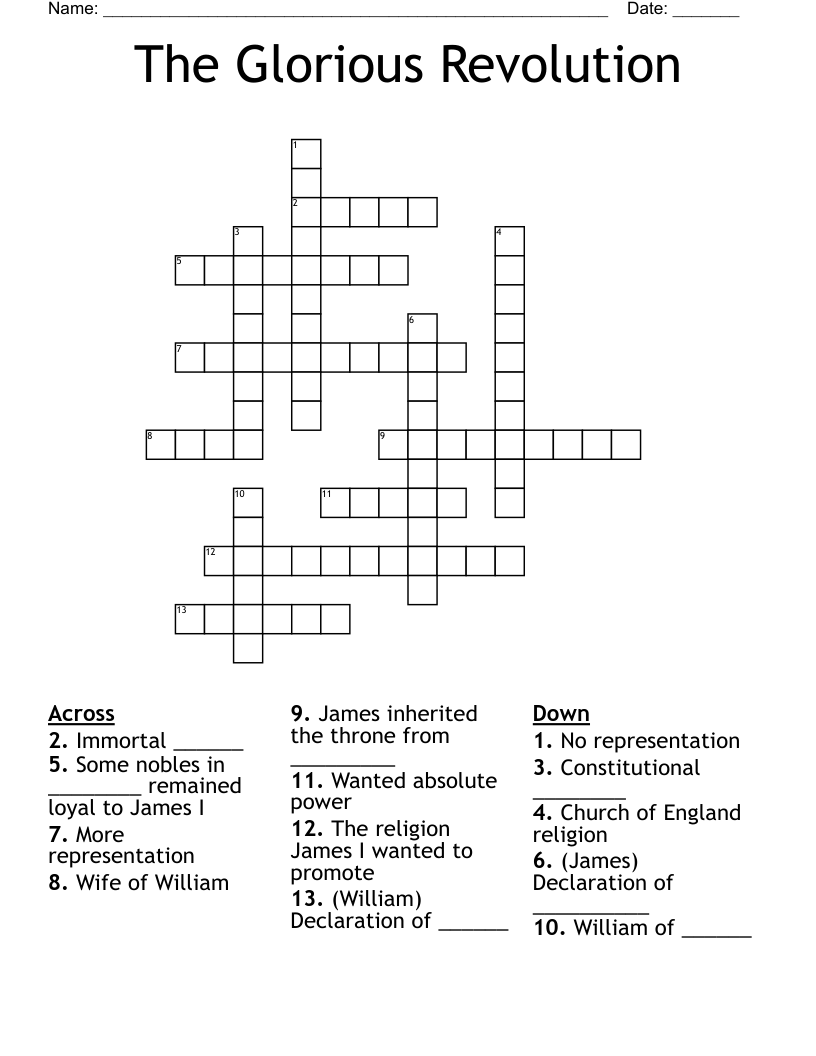 The Glorious Revolution Crossword