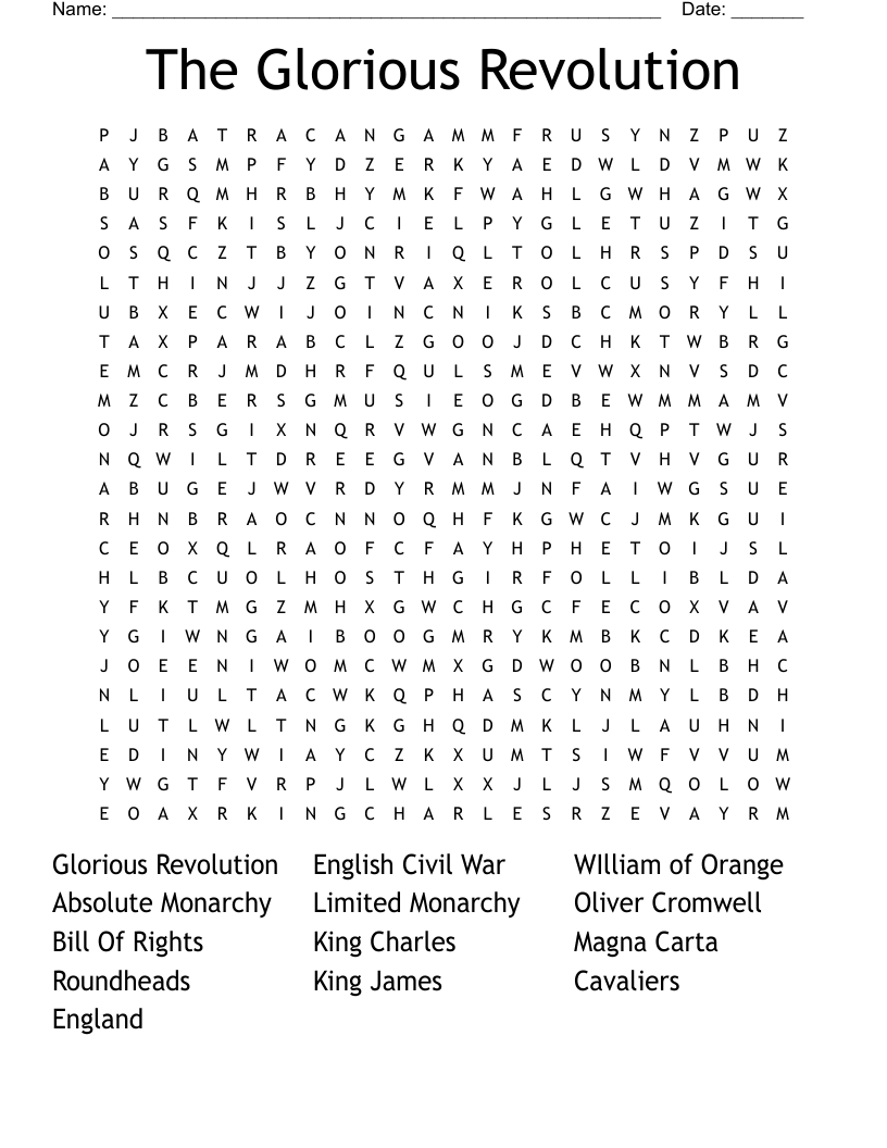 The Glorious Revolution Word Search