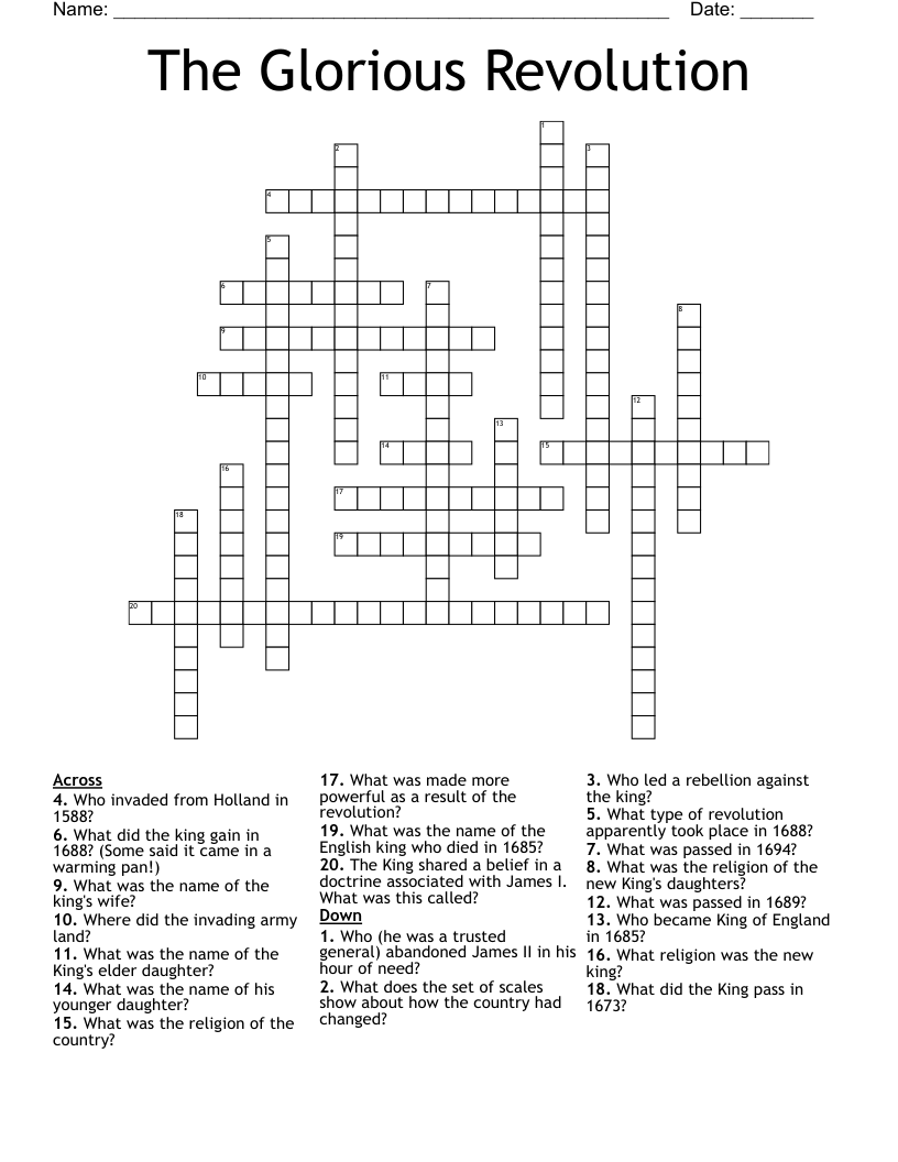 The Glorious Revolution Crossword